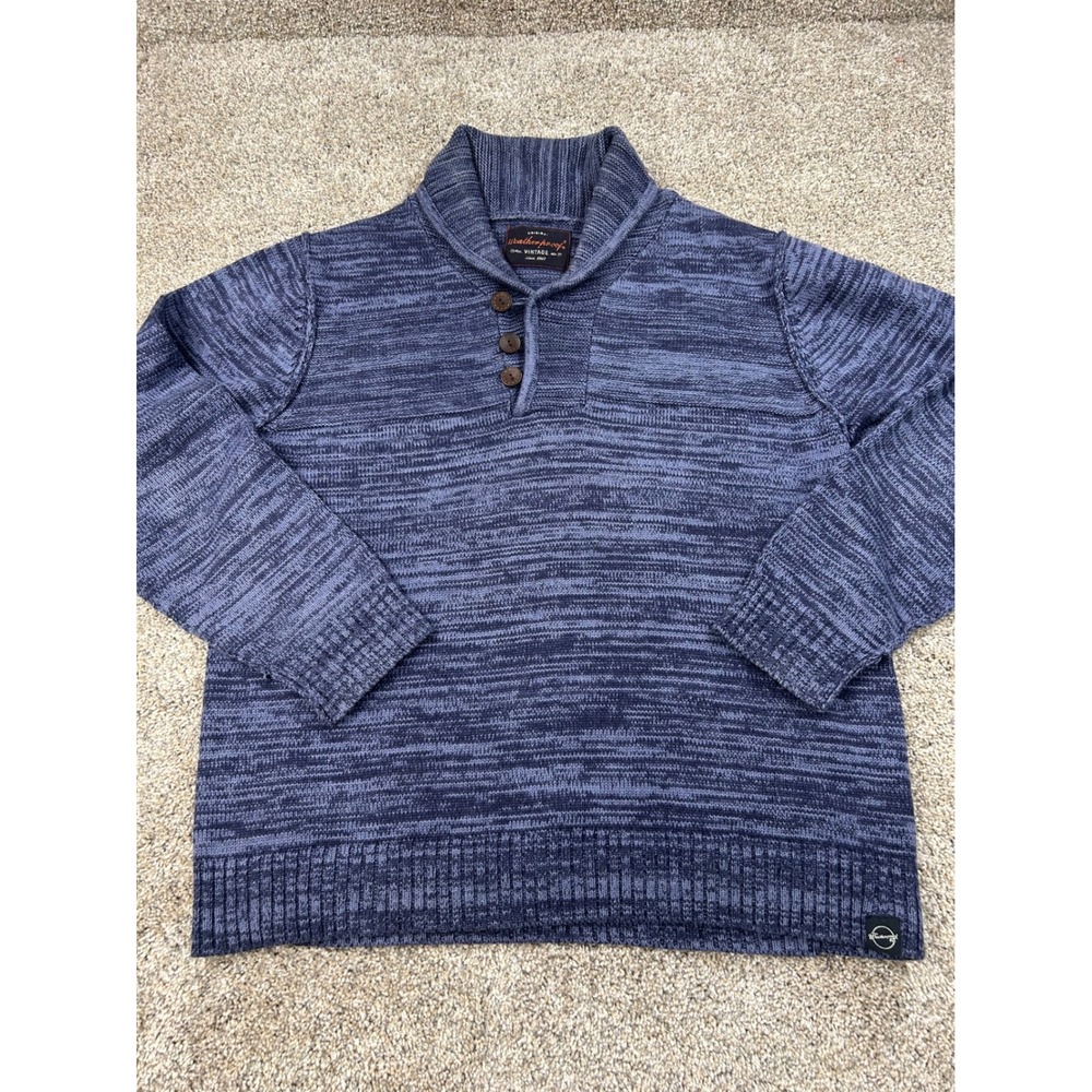 Weatherproof Vintage Mens Large Blue Marled Shawl Collar Sweater #0736